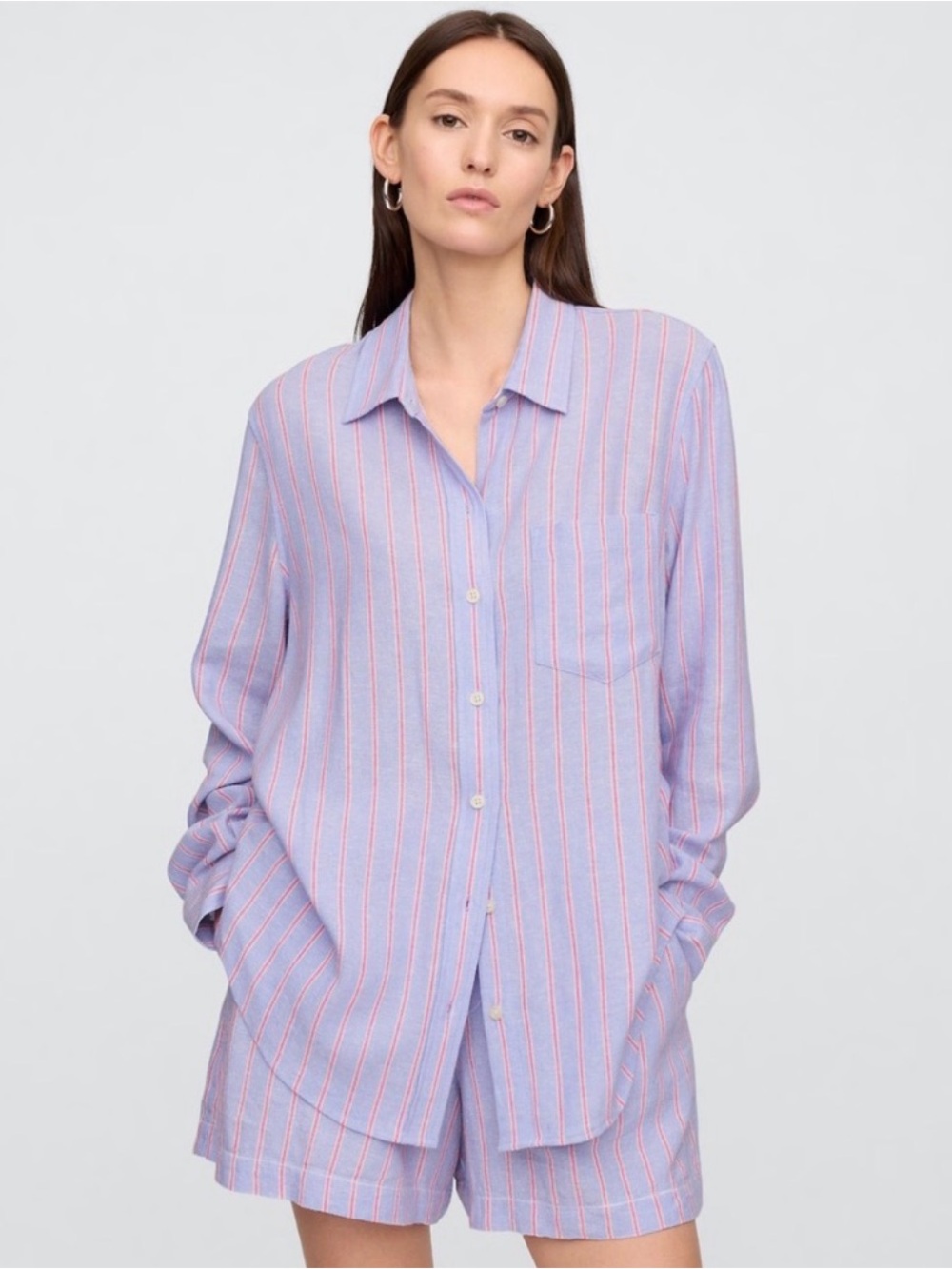 Gap Linen blend Relaxed Lavender Stripe Shirt & Shorts (set)